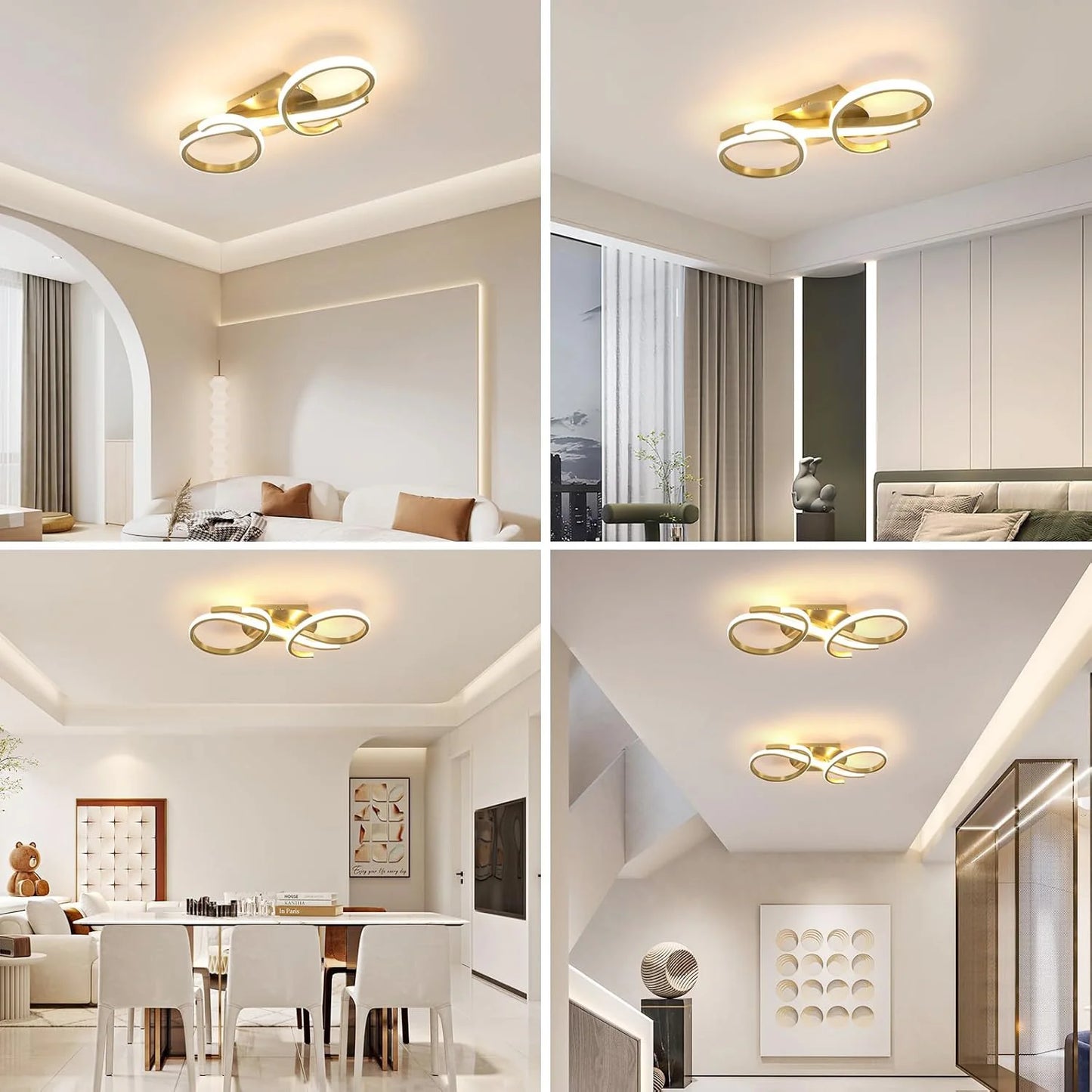 1Plafonnier LED doré moderne – 2 rubans entrelacés