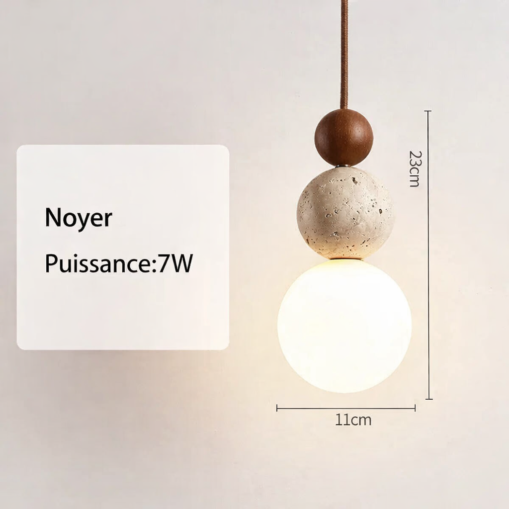 Suspension LED pierre & bois – petite boule 7 W