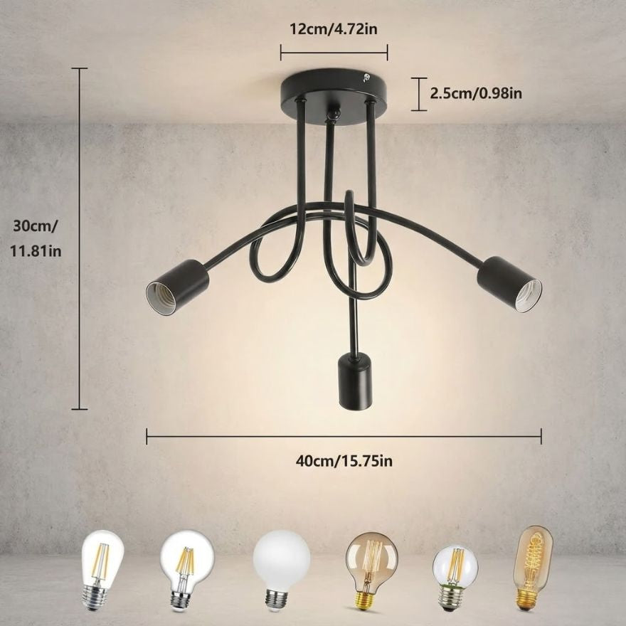 Plafonnier industriel noir – 3 bras E27