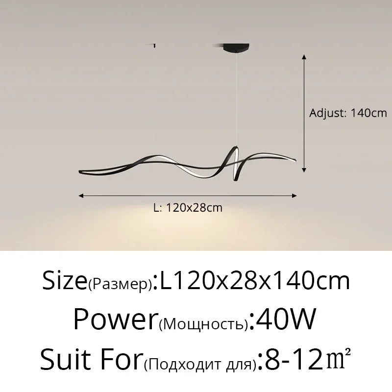 Suspension LED ondulée aluminium – 120 ou 140 cm