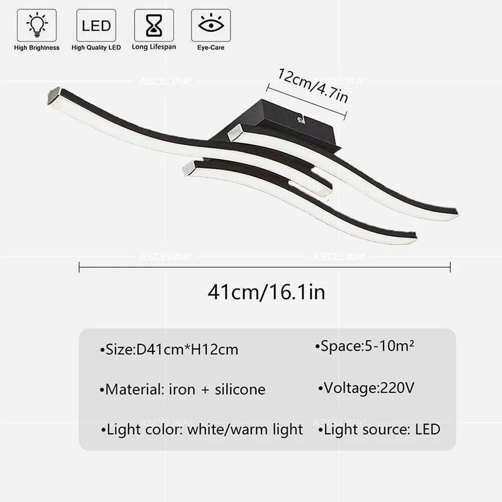 Plafonnier LED ondulé noir – 2, 3 ou 4 rubans lumineux