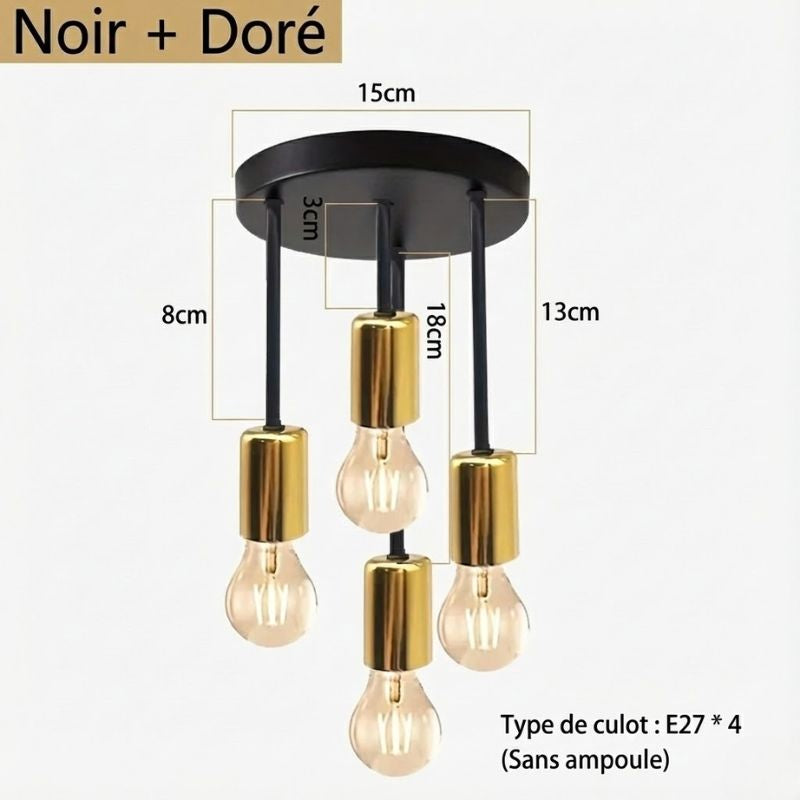 Lustre plafonnier 4 ampoules E27 – noir ou noir doré