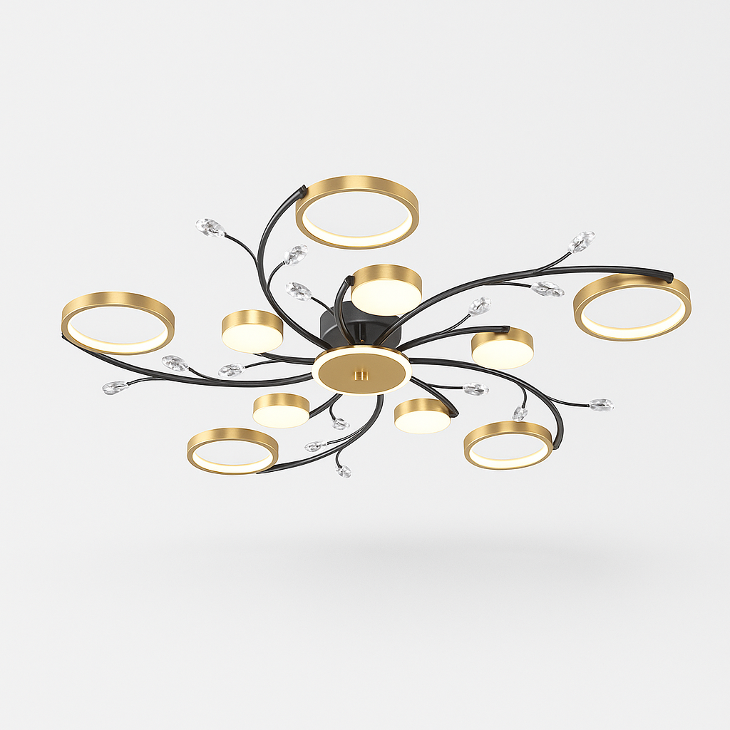 Lustre plafonnier moderne noir et doré – 6, 8 ou 10 lumières