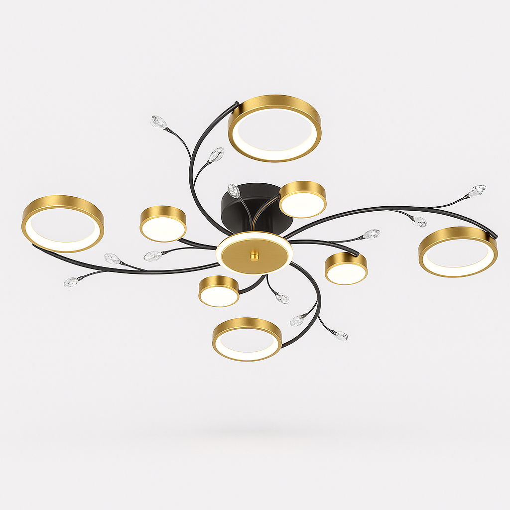 Lustre plafonnier moderne noir et doré – 6, 8 ou 10 lumières