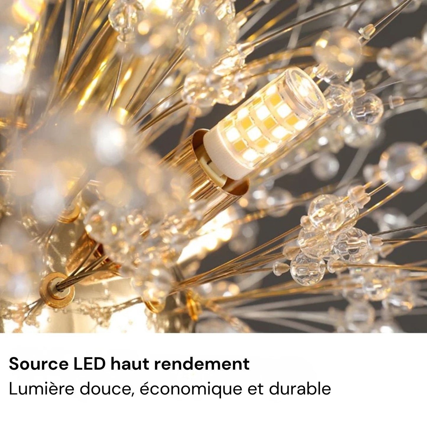 Plafonnier LED en cristal pissenlit – doré ou argenté