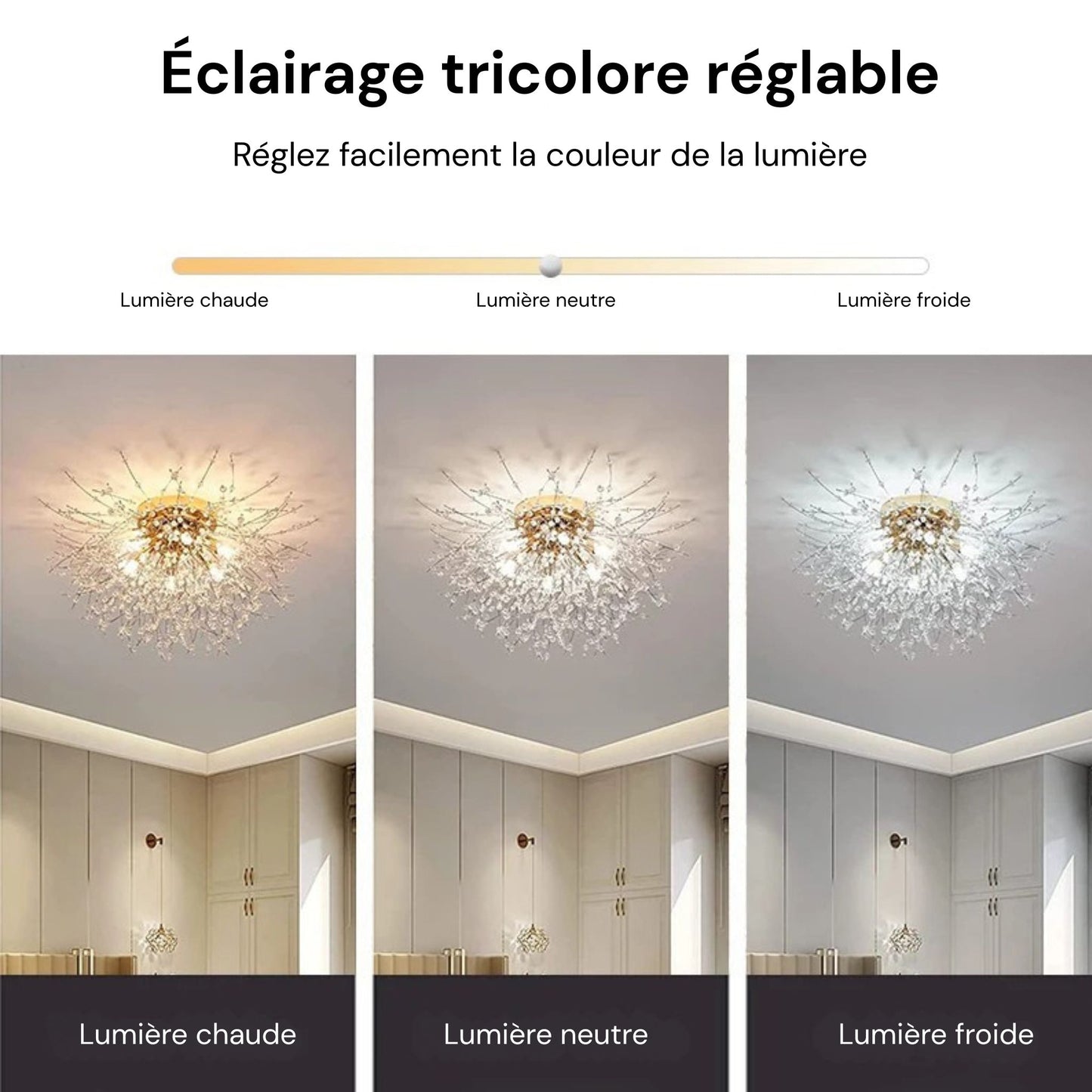 Plafonnier LED en cristal pissenlit – doré ou argenté