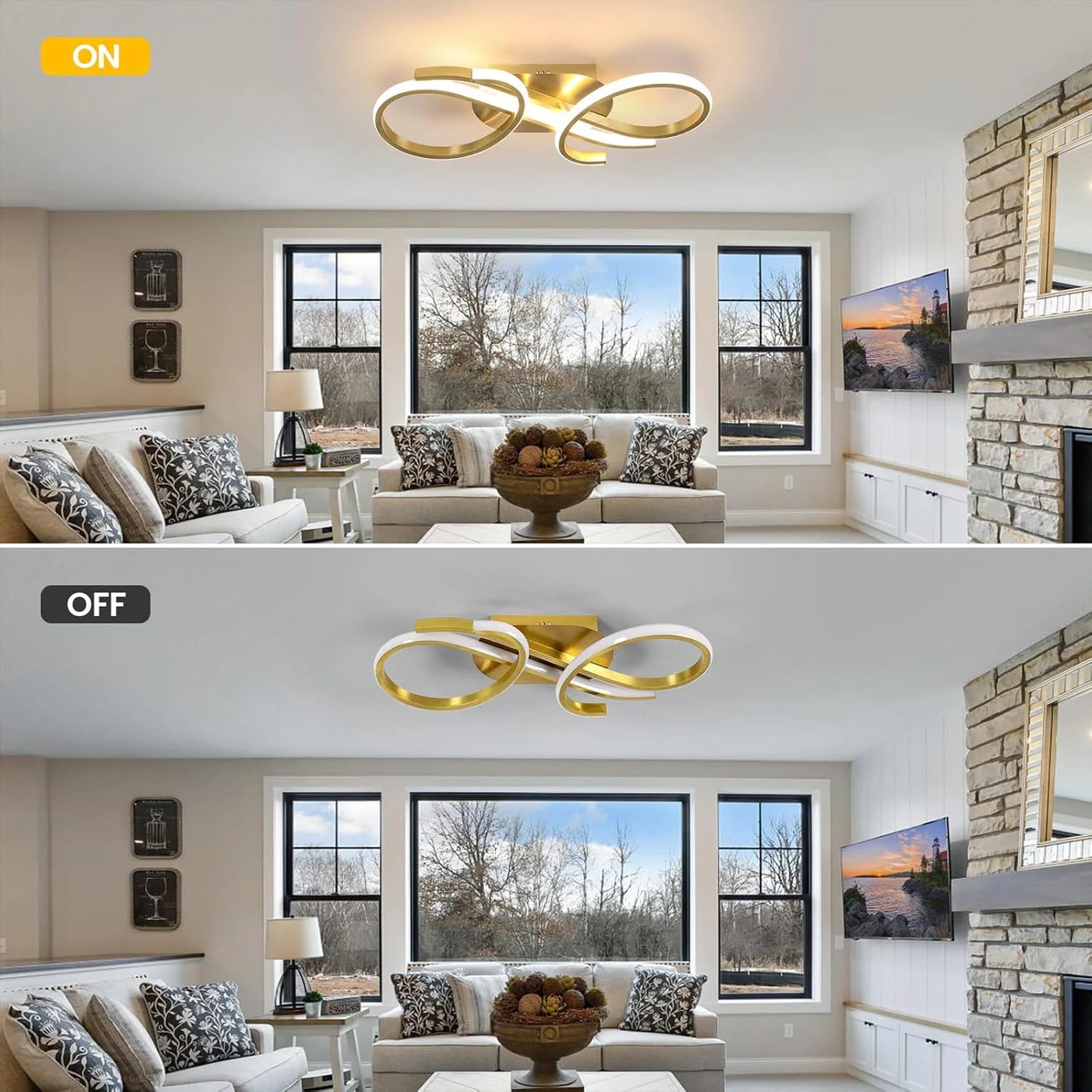 1Plafonnier LED doré moderne – 2 rubans entrelacés