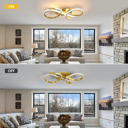 1Plafonnier LED doré moderne – 2 rubans entrelacés