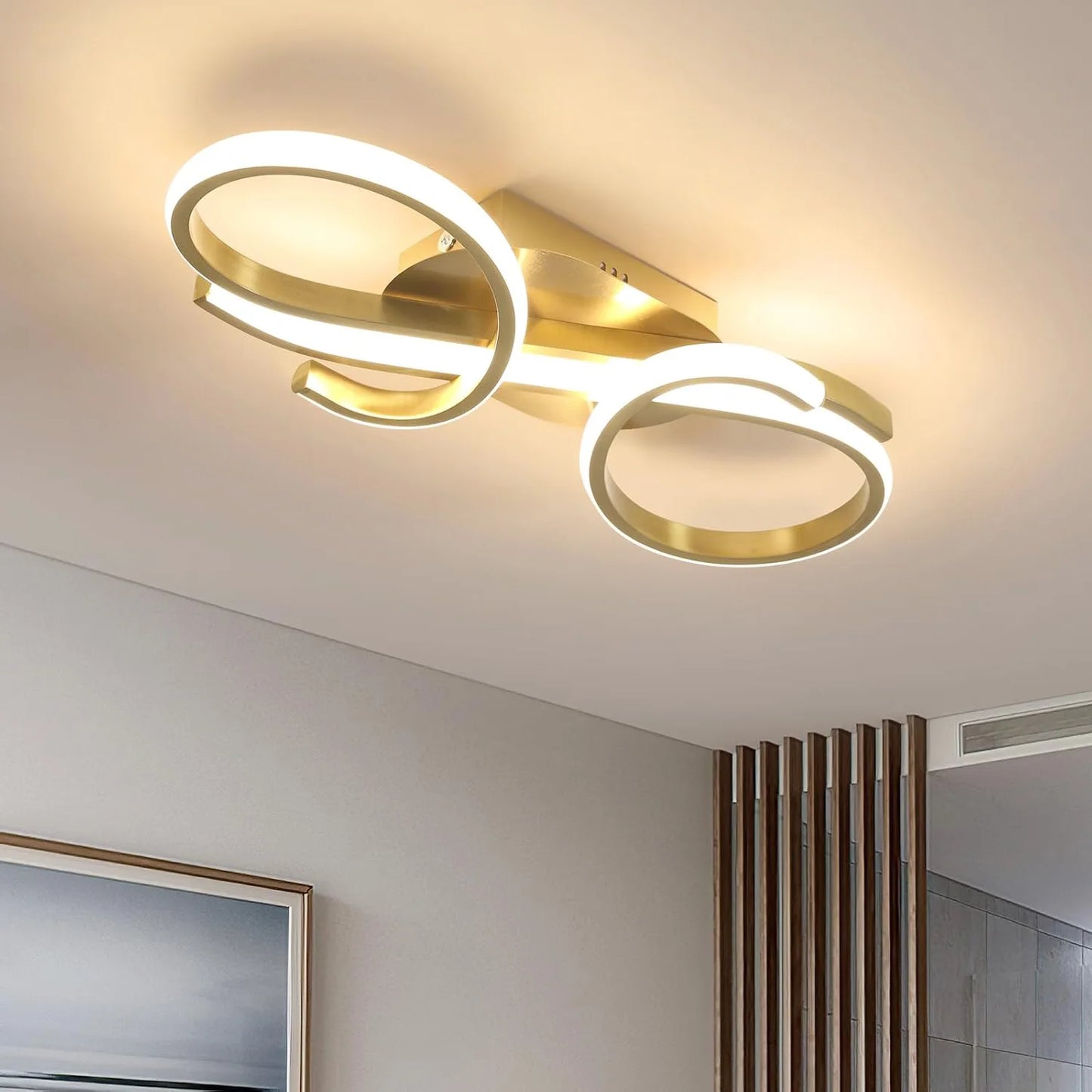 1Plafonnier LED doré moderne – 2 rubans entrelacés