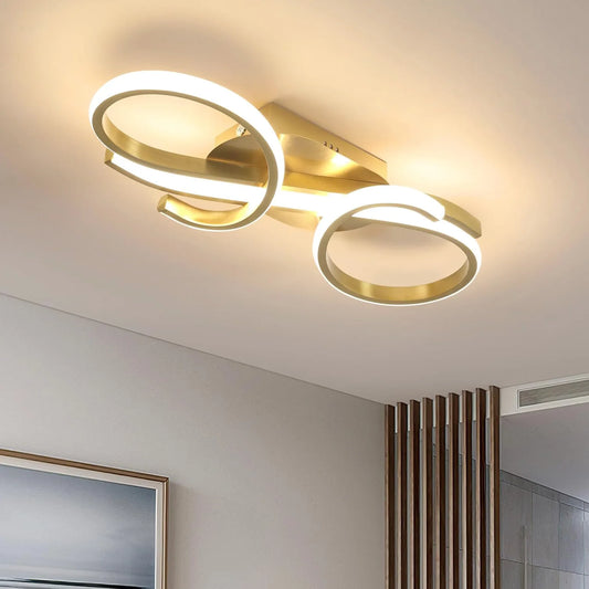 1Plafonnier LED doré moderne – 2 rubans entrelacés