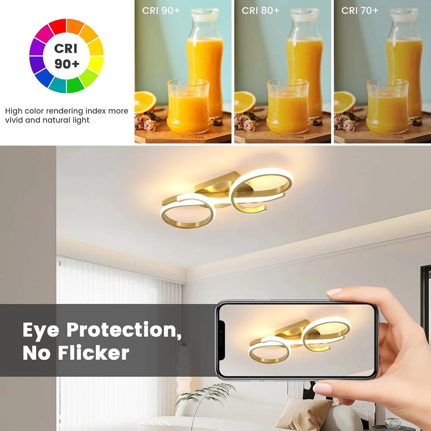 1Plafonnier LED doré moderne – 2 rubans entrelacés