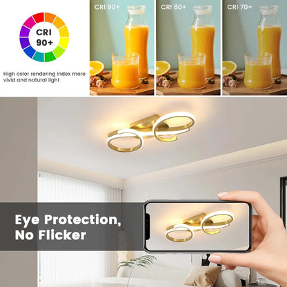 1Plafonnier LED doré moderne – 2 rubans entrelacés