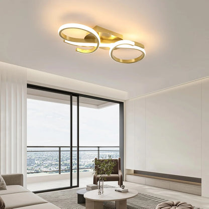 1Plafonnier LED doré moderne – 2 rubans entrelacés