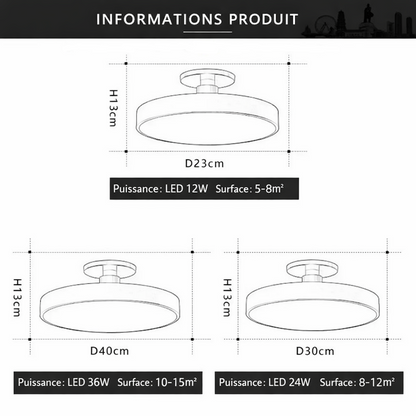 Plafonnier LED macaron circulaire – 3 tailles colorées