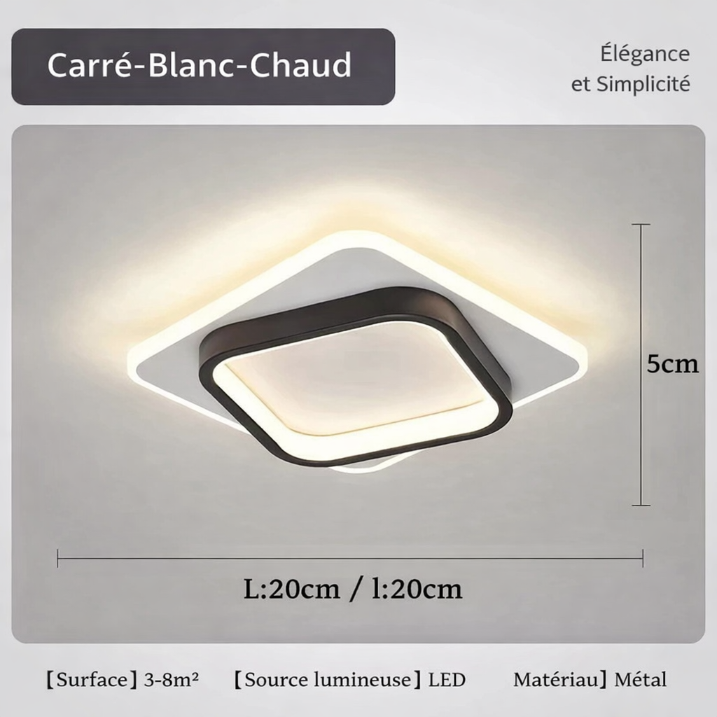 Plafonnier LED nordique doré – carré 20 cm