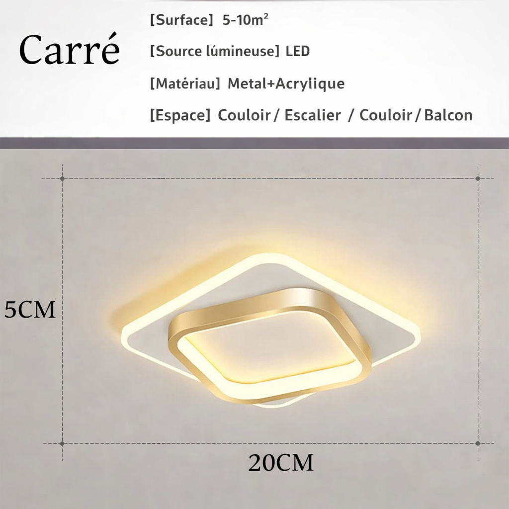 Plafonnier LED nordique doré – carré 20 cm