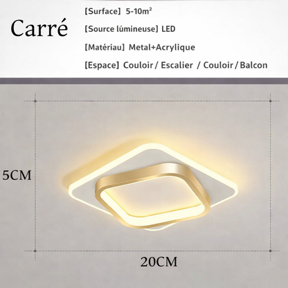 Plafonnier LED nordique doré – carré 20 cm