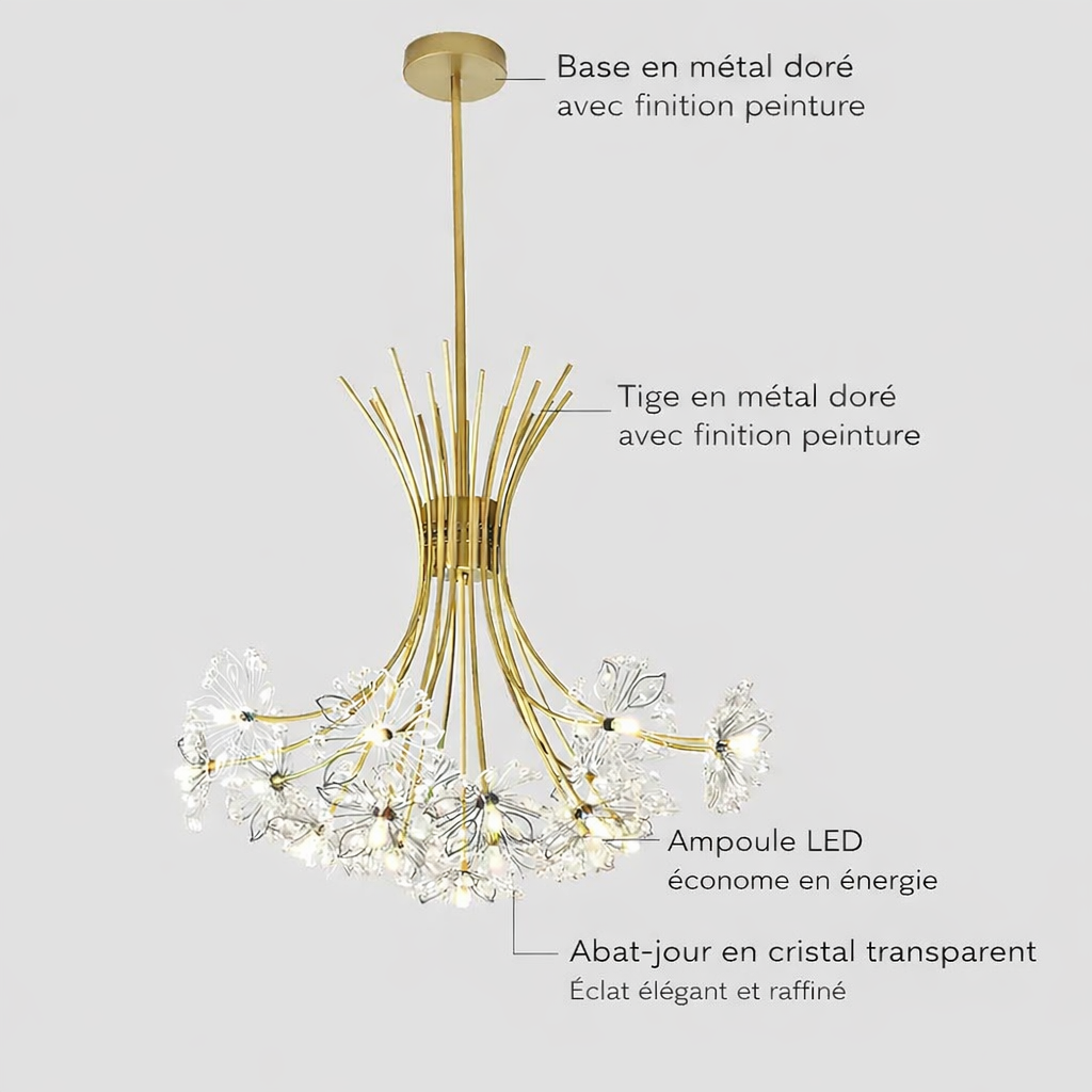 Lustre plafonnier cristal noir ou doré – 13 lumières