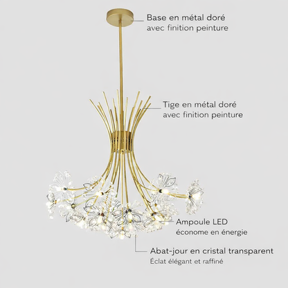 Lustre plafonnier cristal noir ou doré – 13 lumières