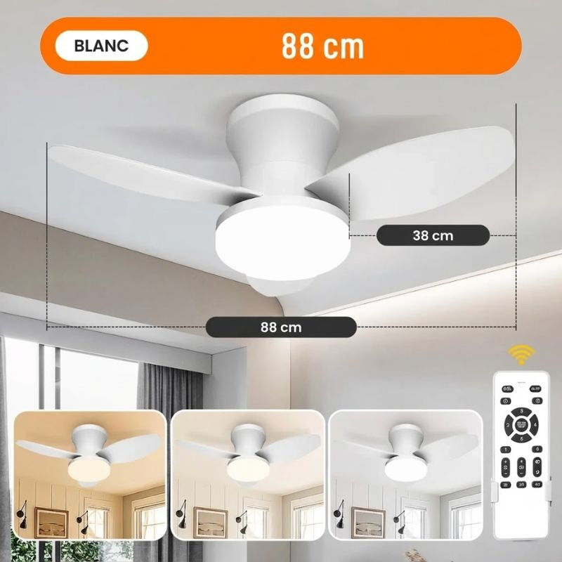 GeminiVentilateur de plafond LED moderne – 3 pales dimmable