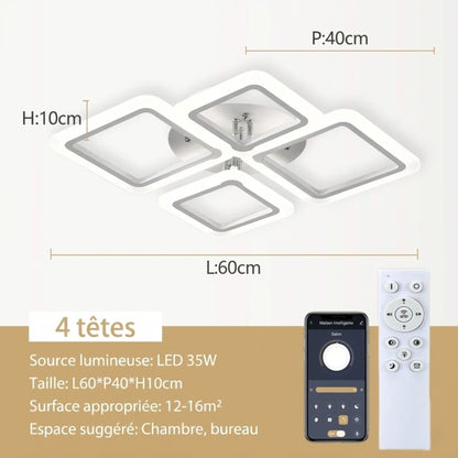 Plafonnier LED carré moderne blanc – 4, 6, 8 ou 10 cadres lumineux