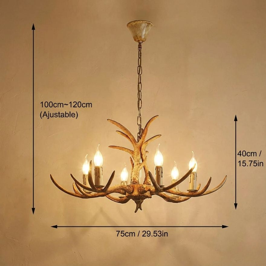 Lustre corne de cerf marron en résine – 6 ampoules