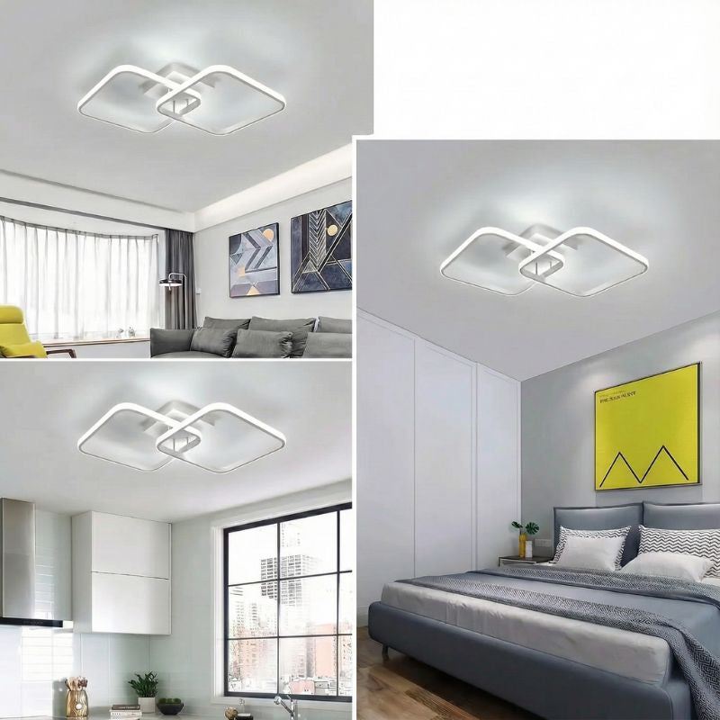 Plafonnier LED moderne blanc – 2 carrés entrelacés