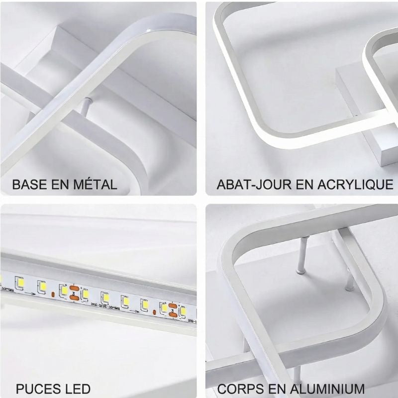 Plafonnier LED moderne blanc – 2 carrés entrelacés