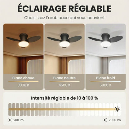 GeminiVentilateur de plafond LED moderne – 3 pales dimmable