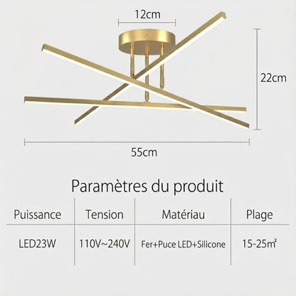 Plafonnier LED Design – 3 Barres Modernes (Noir ou Or)