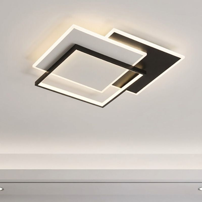 Plafonnier LED géométrique noir et blanc – 2 carrés superposés