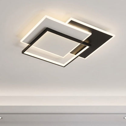 Plafonnier LED géométrique noir et blanc – 2 carrés superposés