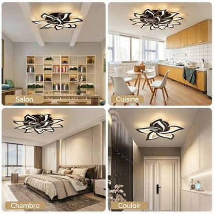 Lustre plafonnier LED fleur lotus – noir ou blanc, dimmable