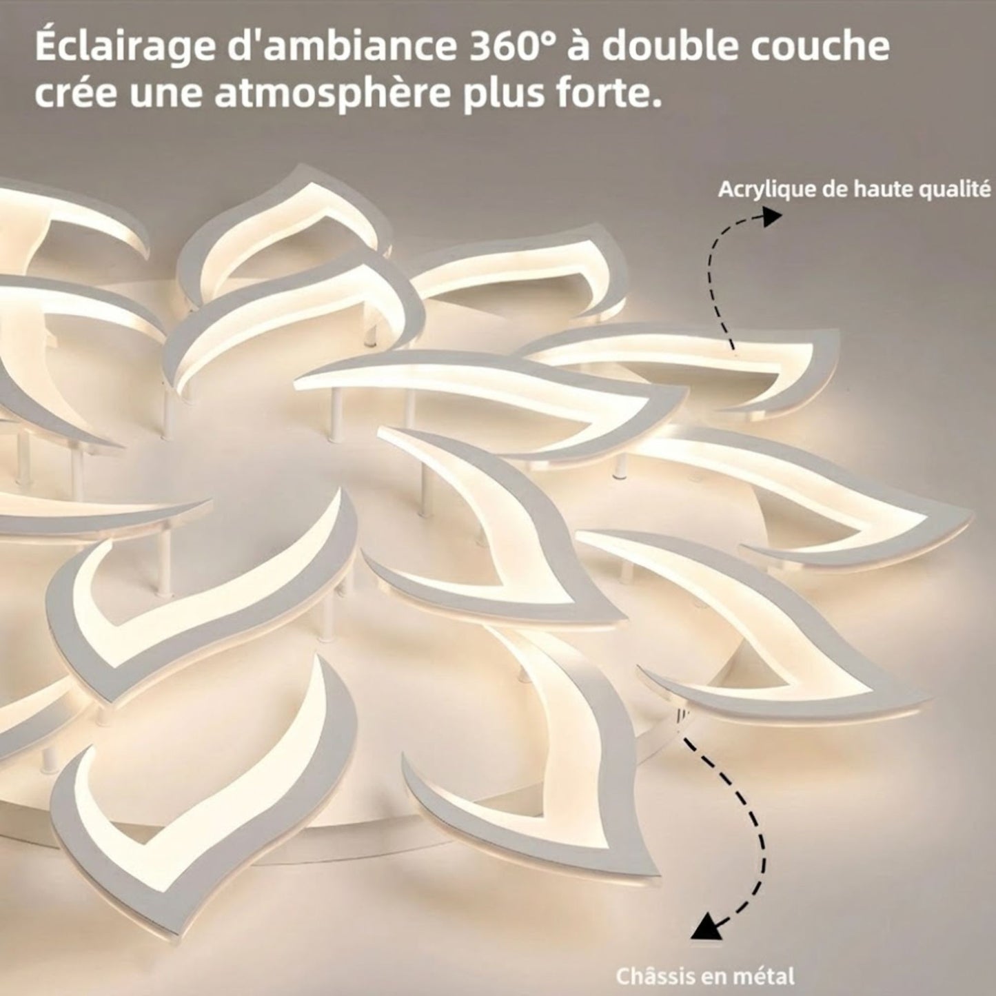 Lustre plafonnier LED fleur lotus – noir ou blanc, dimmable