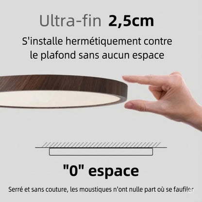 Plafonnier LED circulaire ultra-mince effet bois