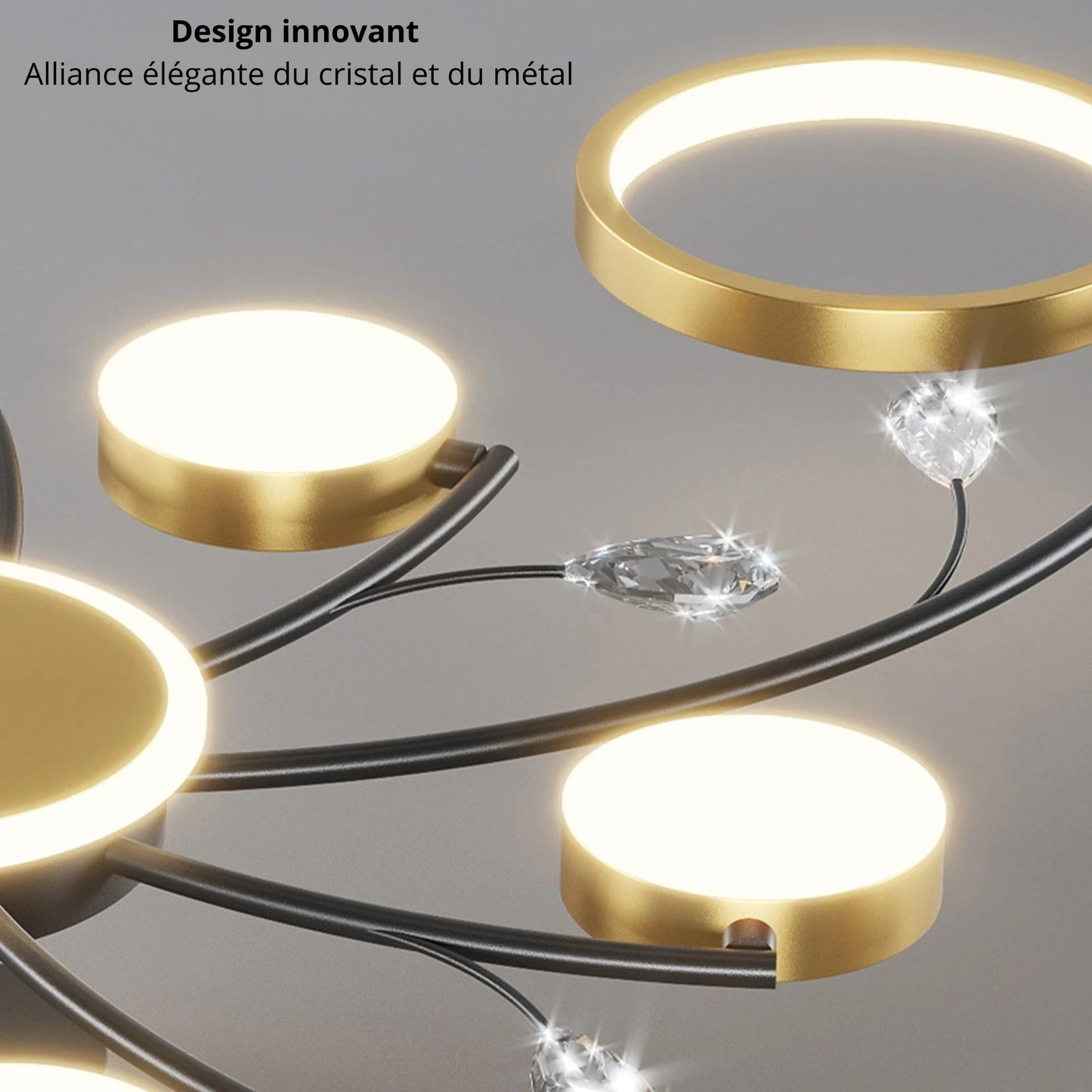 Lustre plafonnier moderne noir et doré – 6, 8 ou 10 lumières