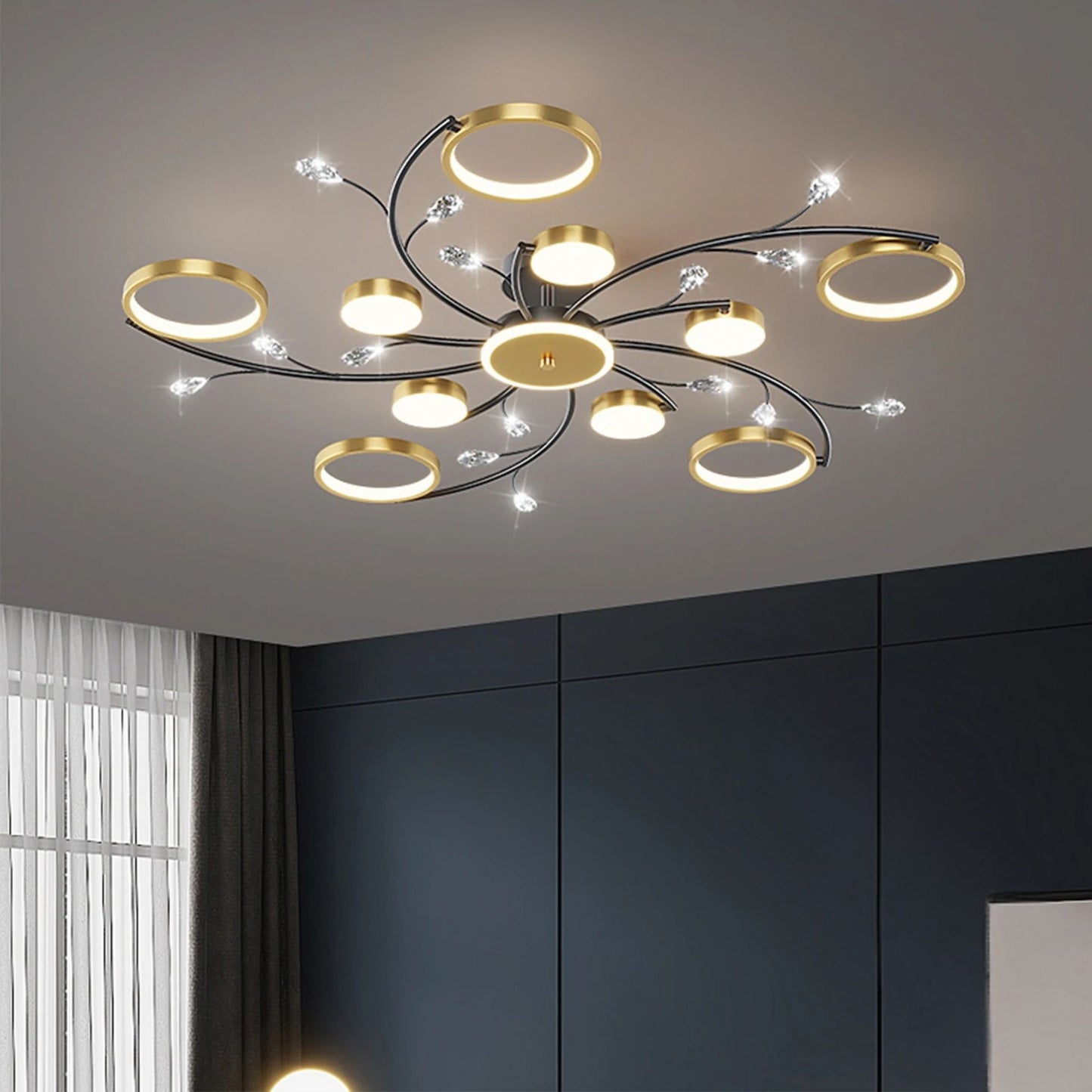 Lustre plafonnier moderne noir et doré – 6, 8 ou 10 lumières