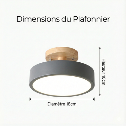 Plafonnier LED nordique rond bois et couleur