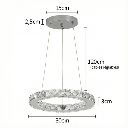 Suspension LED anneau cristal 30 cm