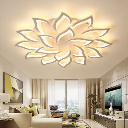 Lustre plafonnier LED fleur lotus – noir ou blanc, dimmable