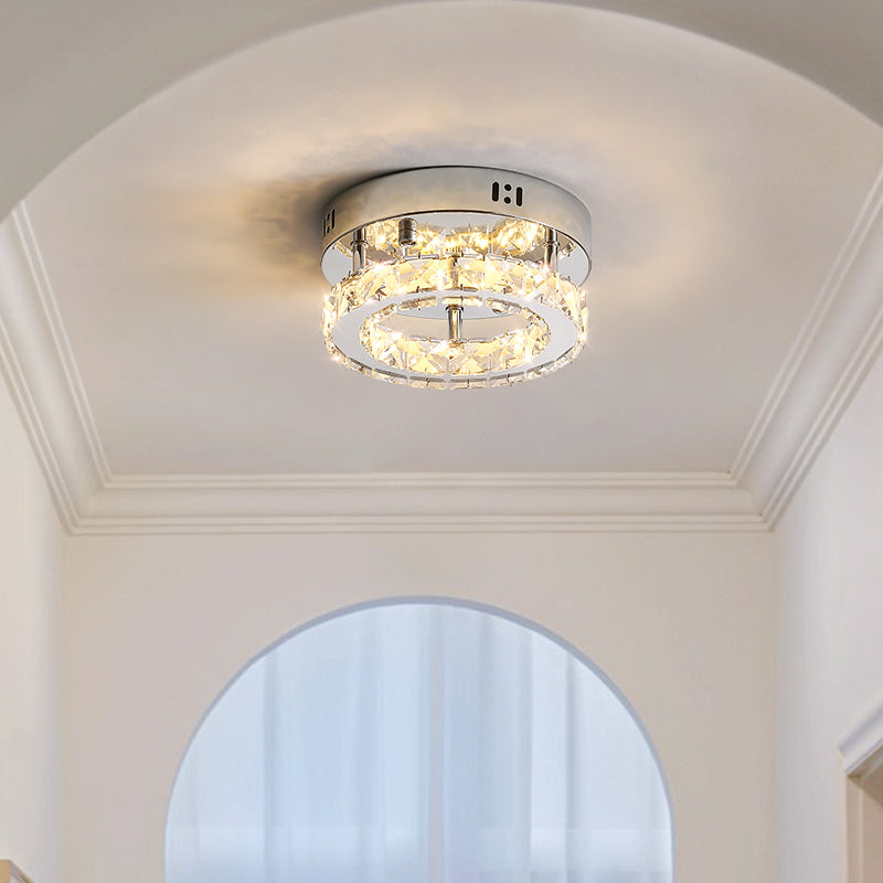Plafonnier LED en cristal – anneau chrome 20/30 cm