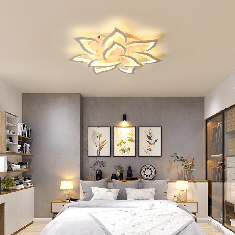 Lustre plafonnier LED fleur lotus – noir ou blanc, dimmable