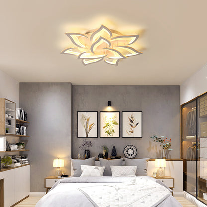 Lustre plafonnier LED fleur lotus – noir ou blanc, dimmable