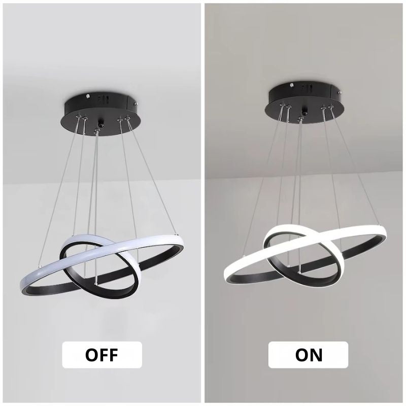 Lustre LED moderne noir – 2 anneaux suspendus
