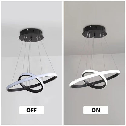 Lustre LED moderne noir – 2 anneaux suspendus