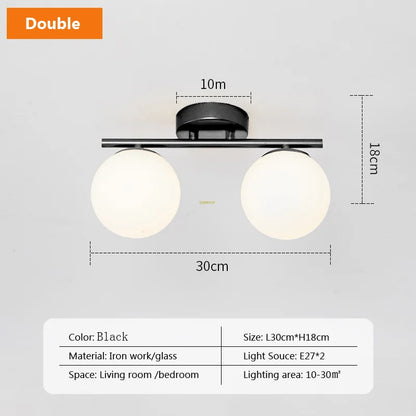 Plafonnier boules en verre – 2 ou 3 globes, noir ou doré