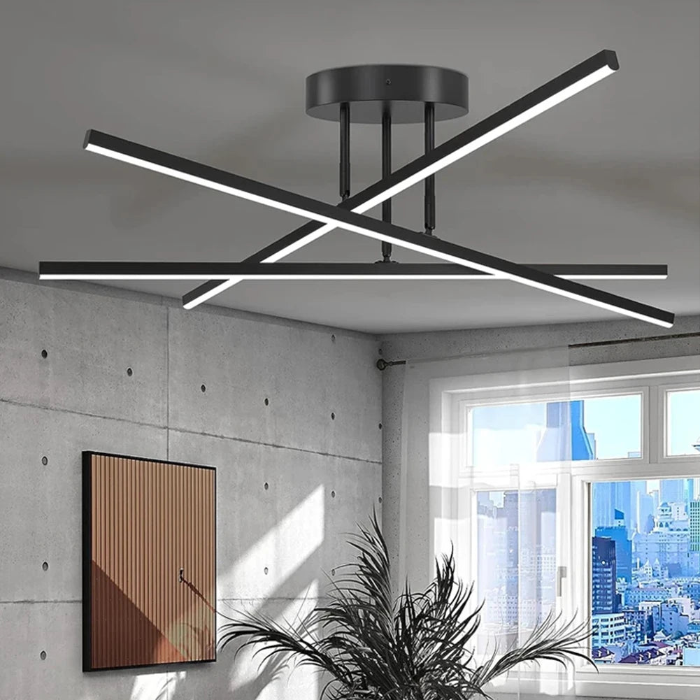 Plafonnier LED Design – 3 Barres Modernes (Noir ou Or)
