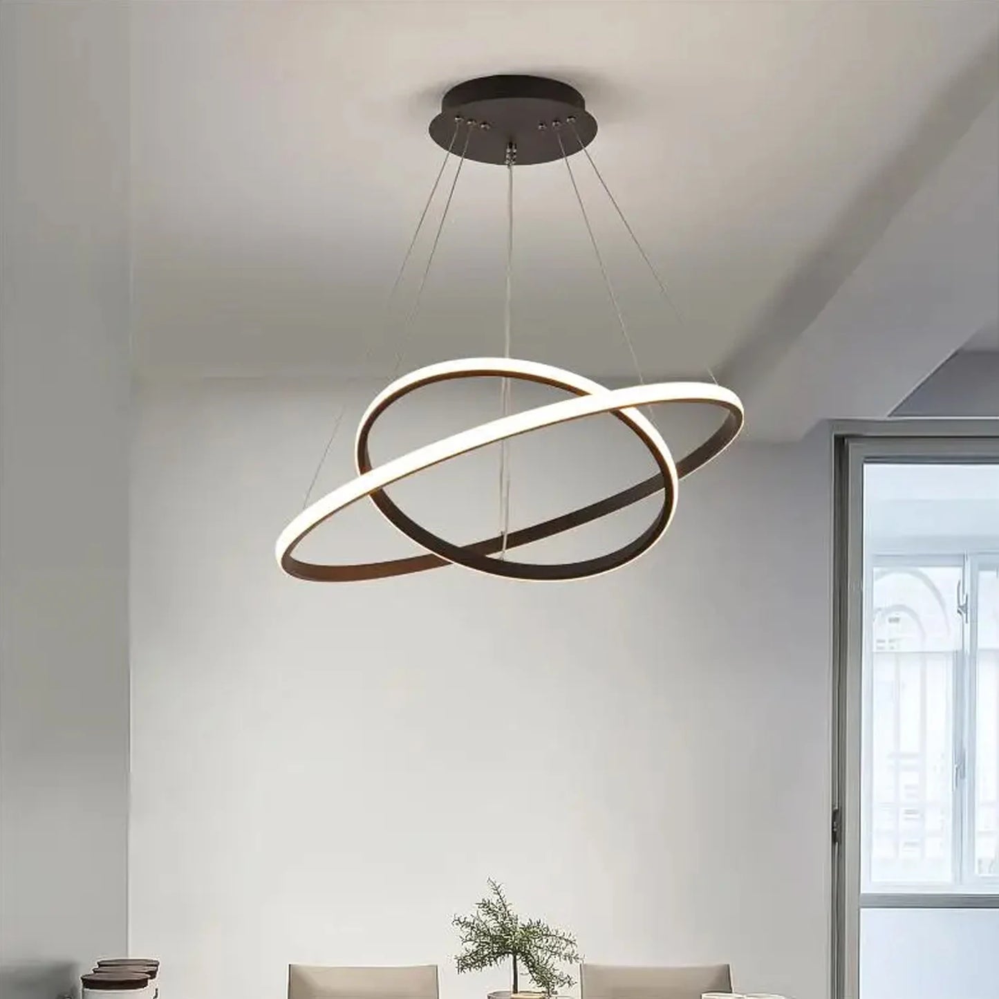Lustre LED moderne noir – 2 anneaux suspendus