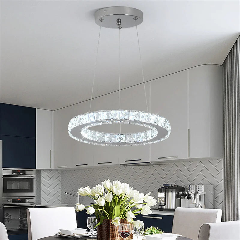 Suspension LED anneau cristal 30 cm