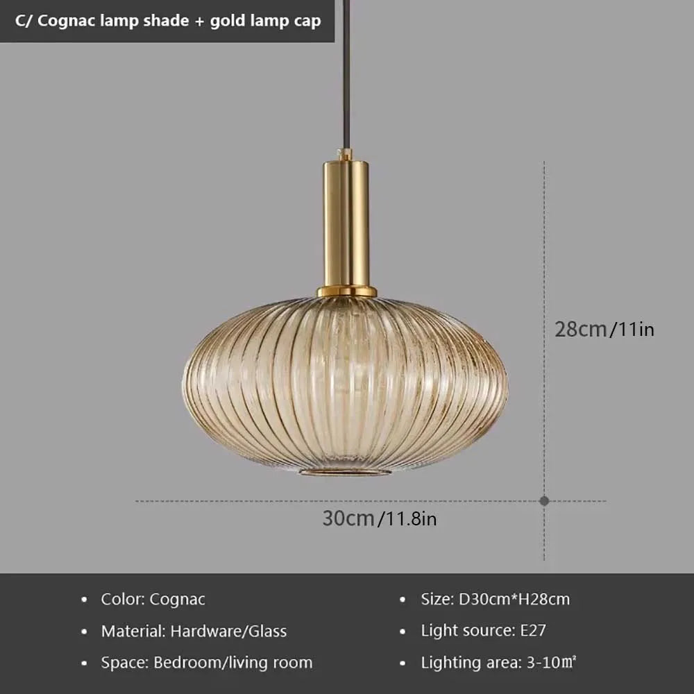 Suspension en verre – capot doré (vert, ambre ou gris fumé)